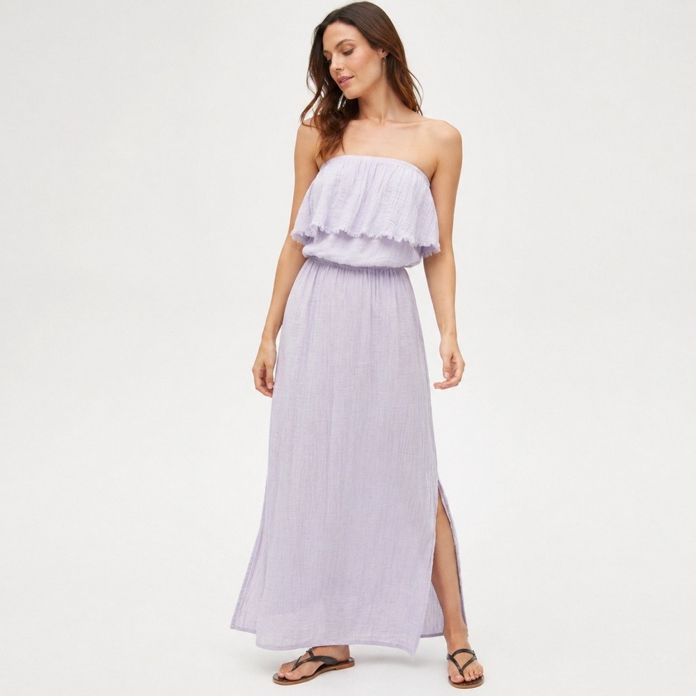 Michael Stars Tara Tube Dress Womens L Lavender Double Gauze Maxi Strapless NWT